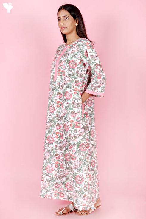 60’s Cotton Zipper Kaftan In Floral Print